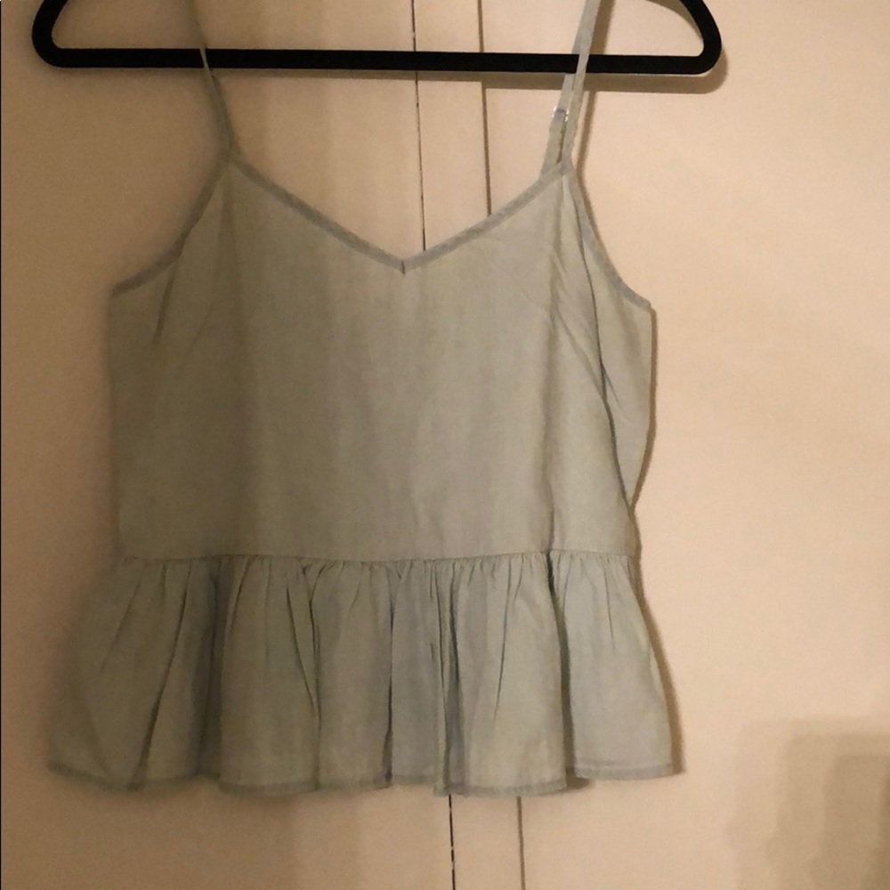 Chambray tank with ruffle bottom